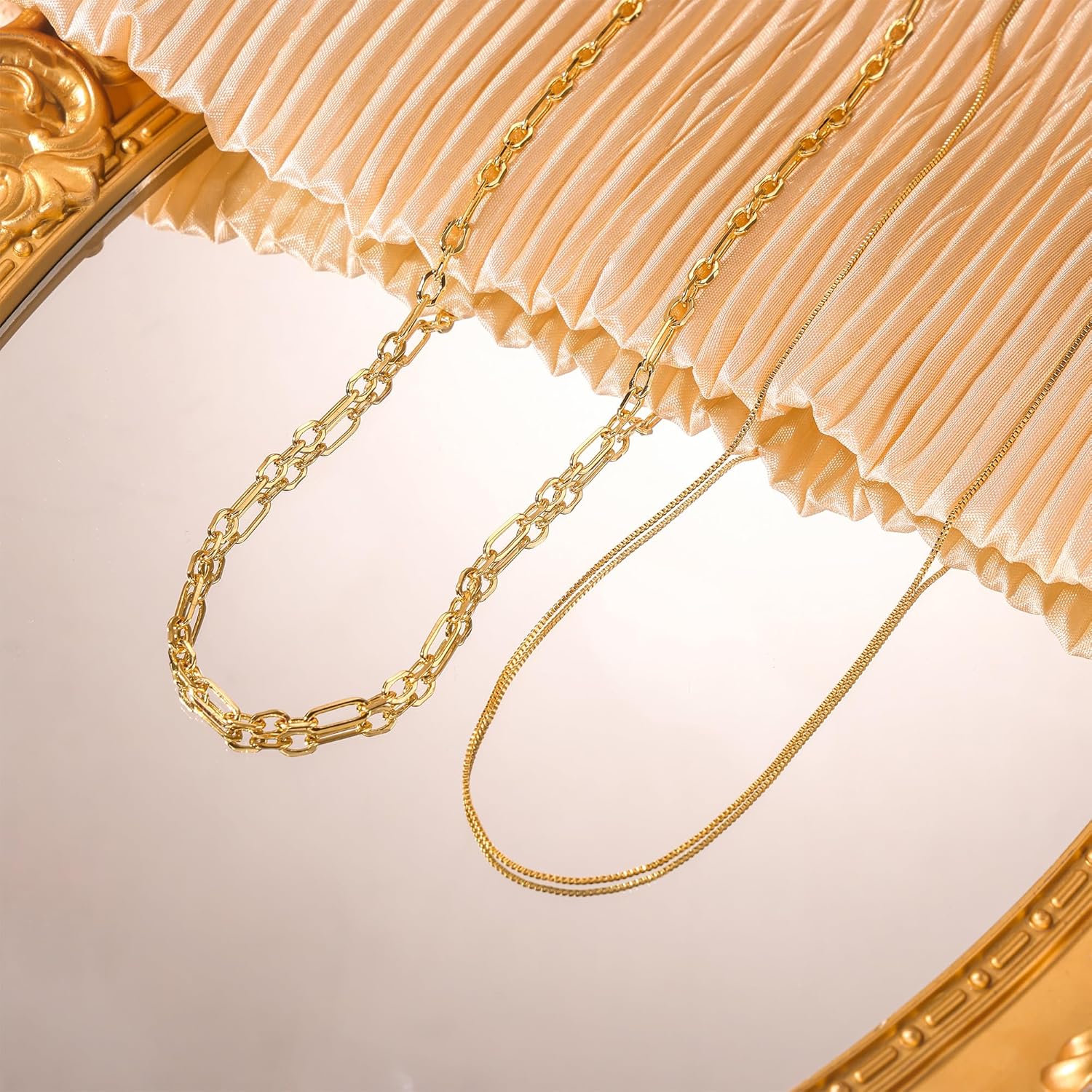 Layered 14K Gold Plated Necklaces for Women,Dainty Chain Necklace Stack Herringbone Box Paperclip Choker Necklaces Set Trendy Simple Non Tarnish 14K Gold Plated Jewerly Gifts for Women - Image 9