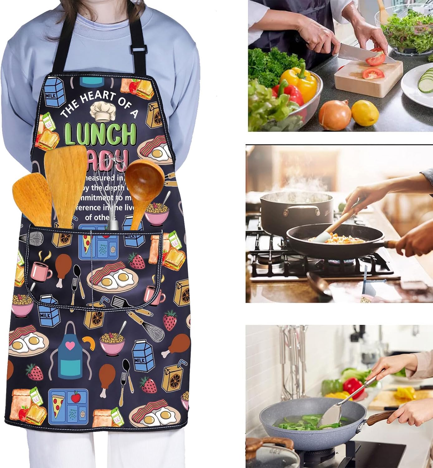 PXTIDY Lunch Lady Kitchen Apron Cafeteria Worker Kitchen Gift Cafeteria Crew Staff Cooking Apron Lunch Lady Appreciation Gift image 5