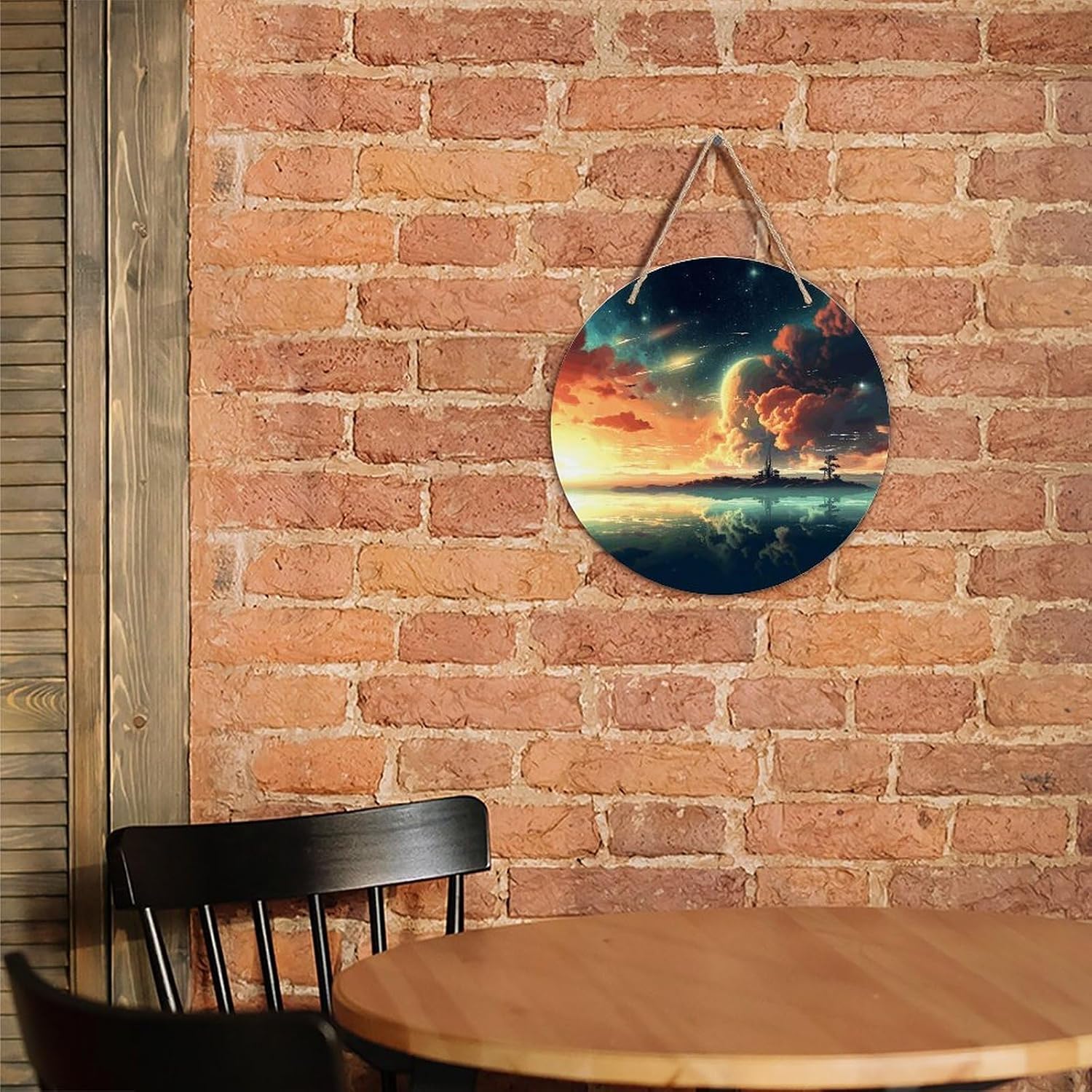 Anime Round Wood Print Painting With Hemp Rope image 5