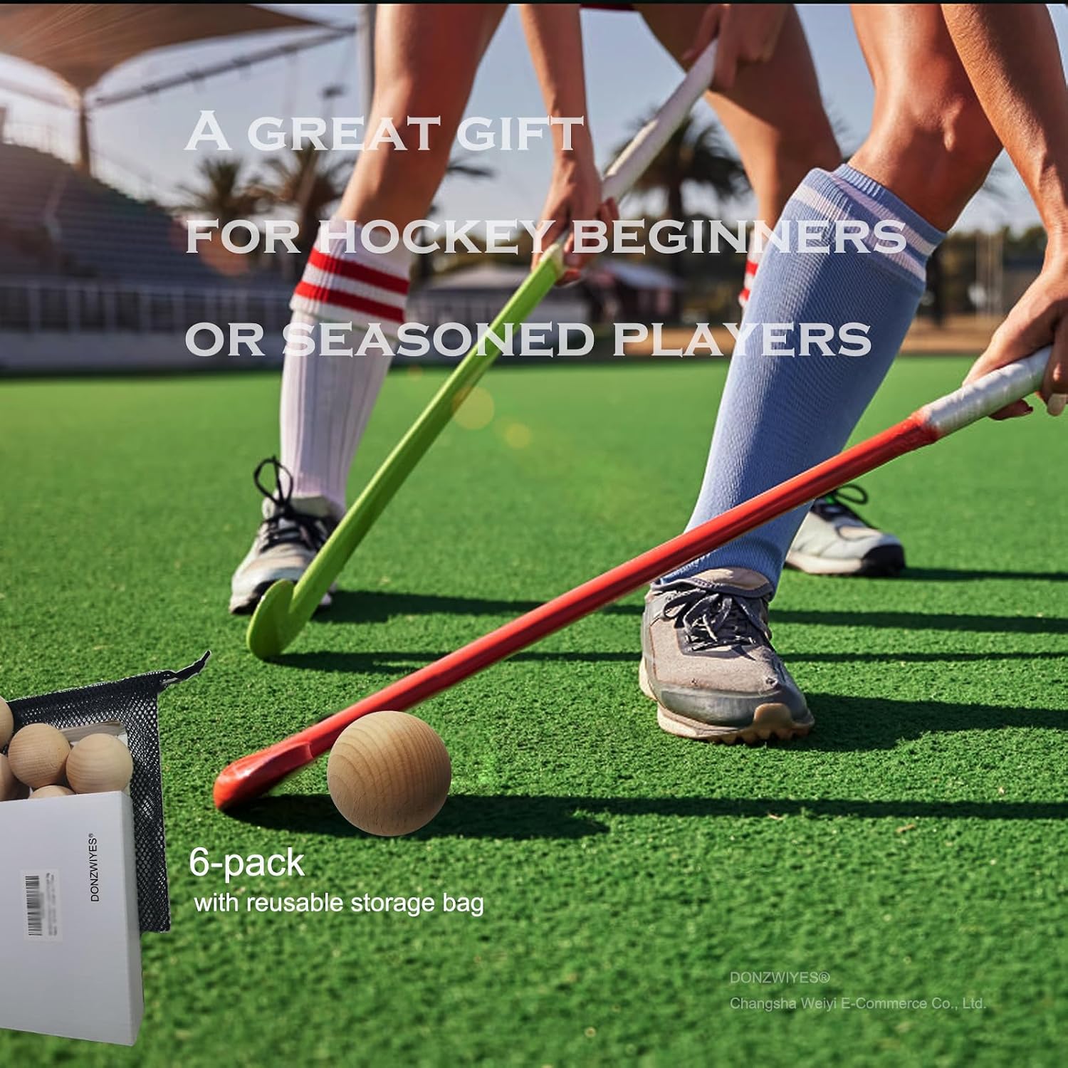 Wooden Bockey Balls for Stickhandling and Training (2" 6-Pack) | Swedish Stickhandling Balls-Hardwood No-Bounce Floorball Training Equipment for Street Hockey Training Balls with Storage Bag