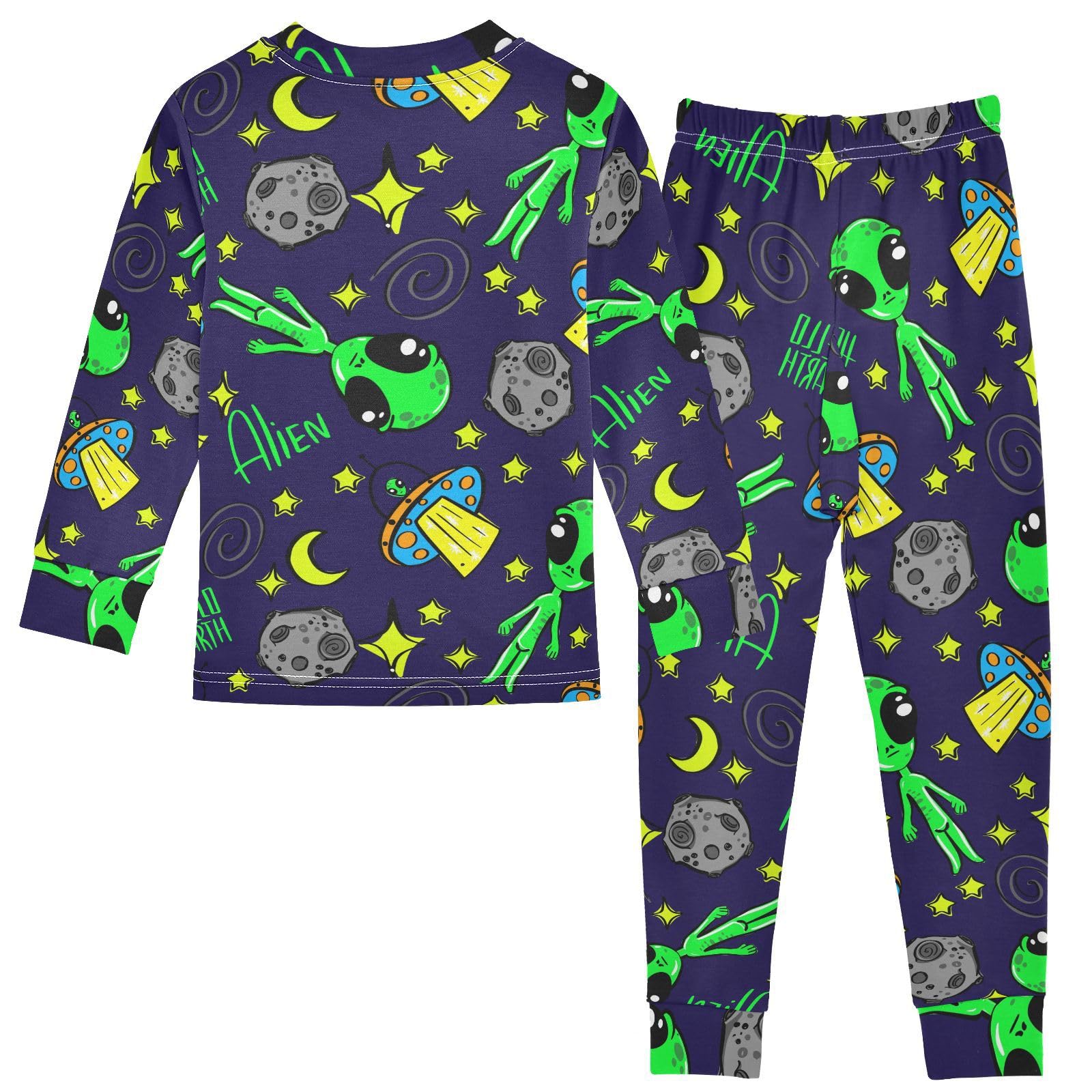 JHKKU Cartoon Alien Pajamas Set Cotton 2 Piece Soft Comfy Pjs Long Sleeve Lounge Sleepwear 8Y