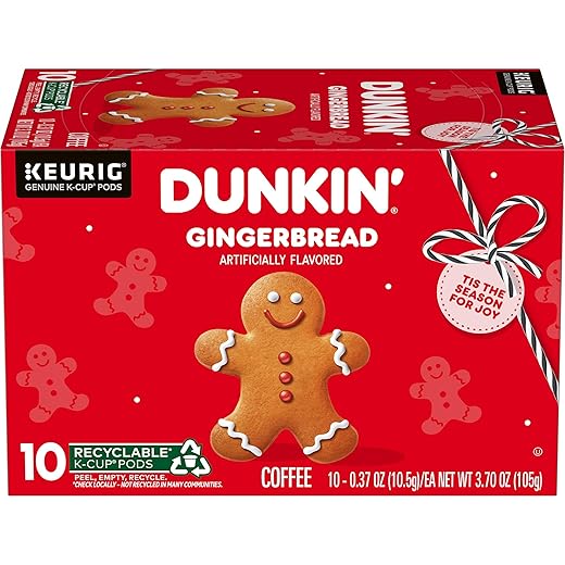 Dunkin' Gingerbread Artificially Flavored Coffee, Keurig K-Cup Pods, 10 Count Box