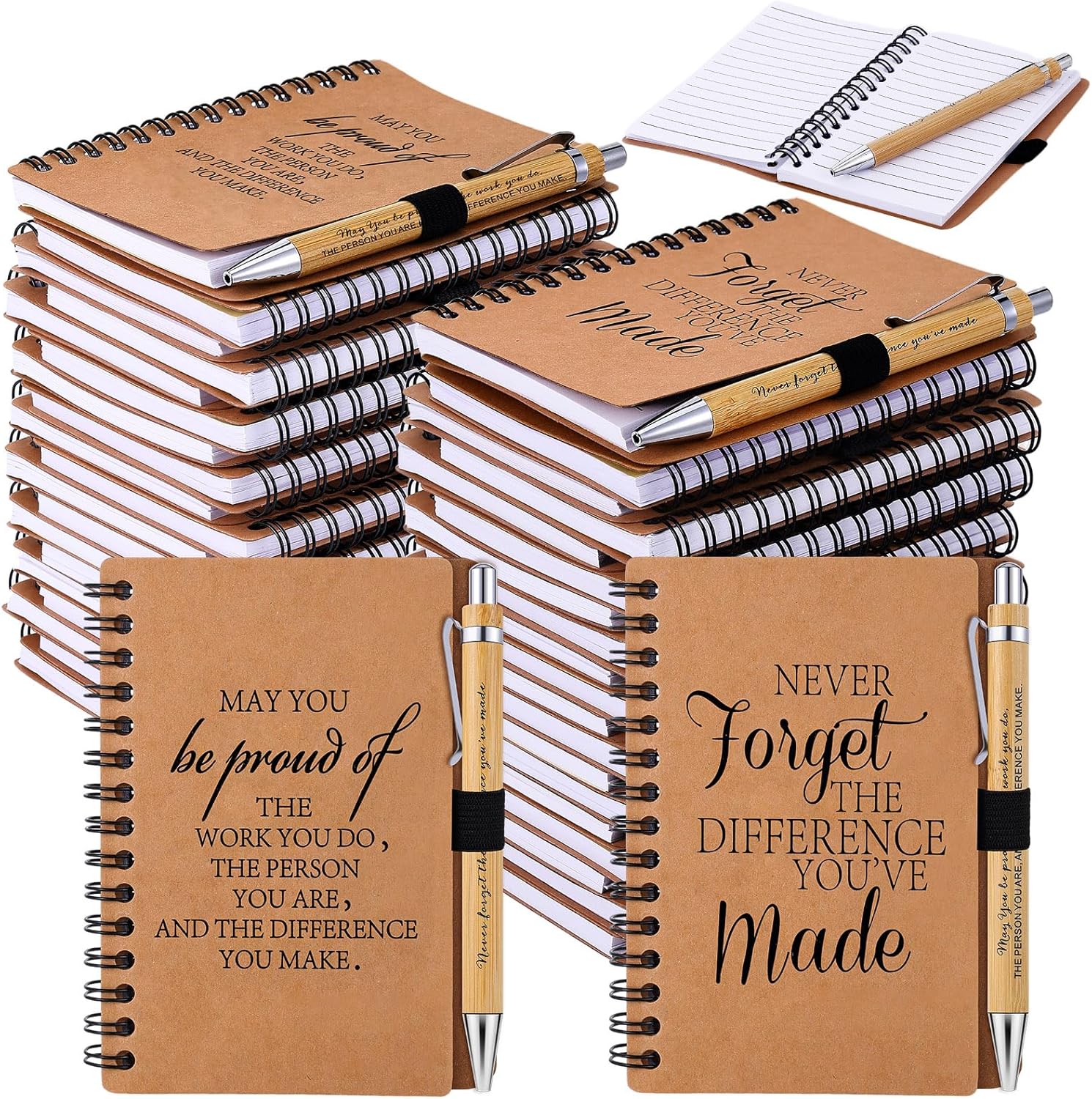 Booson 40 Sets Employee Appreciation Gifts Inspirational Spiral Notebooks Thank You Bamboo Ballpoint Pens Bulk Motivational Journals Encouragement Gifts for Teacher Coworker Nurse