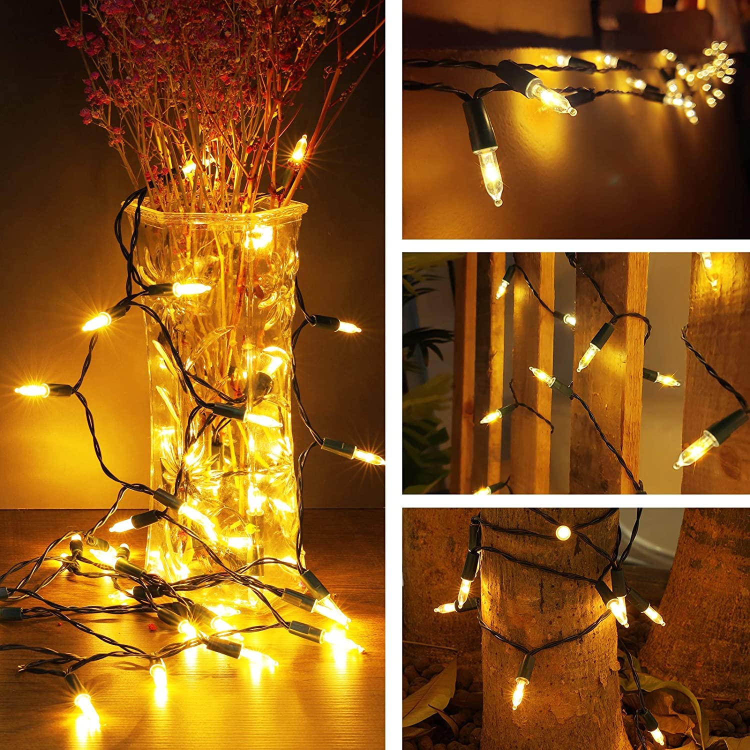 Batteriebetriebene Weihnachtslichter, 4 Stück, 5,2 m, 50 LEDs, batteriebetrieben, mit 8 Modi, wasserdichtes Baumlicht für den Innen- und Außenbereich, Weihnachtsdekoration, Warmweiß