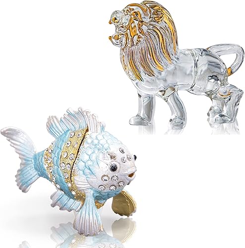 YU FENG Caja de baratijas con bisagras y figura de cristal coleccionable