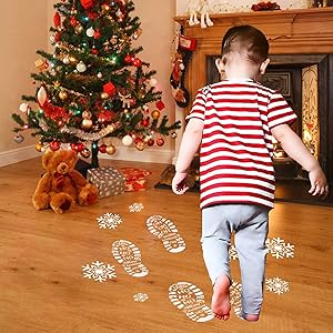 Leesgel Christmas Large Floor Stencils Stencil, Christmas Decorations Indoor, Santa Footprint Snowflake Stencils Christmas Floor Templates Holiday Decorations (3pcs, 12"x 5.5")