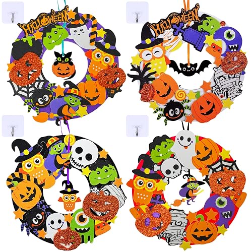Winlyn 12 Sets Halloween Wreath Decorations Foam Halloween Wreath Signs