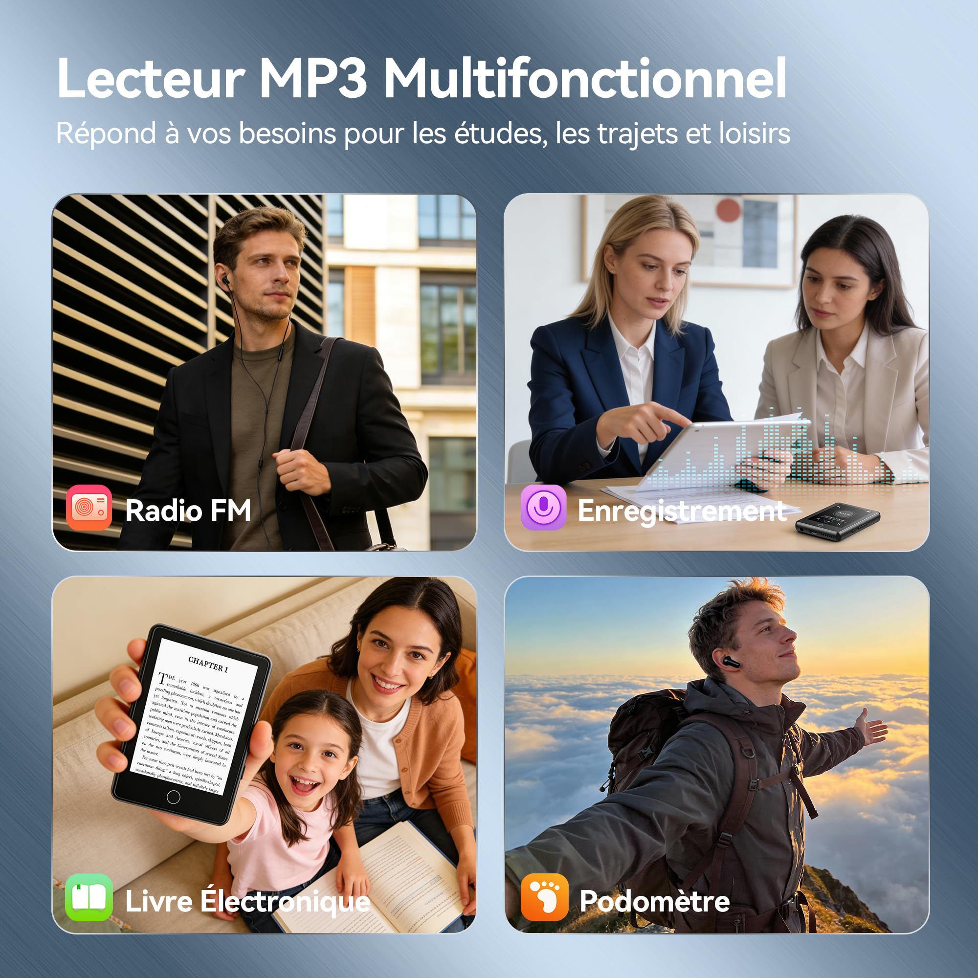 AGPTEK Lecteur MP3 Bluetooth 5.3 64Go, Baladeur Numérique 2.8" Écran Tactile HiFi Sport avec Haut-Parleur Radio FM Enregistreur