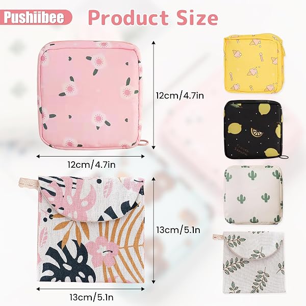 Pushiibee Bolsa para Compresas, 6 Piezas Neceser Menstrual para Mujer, 2 Estilos Estuche para Compresas y Tampones Mini Bolsita con Cremallera para Viaje y Uso Diario - 2