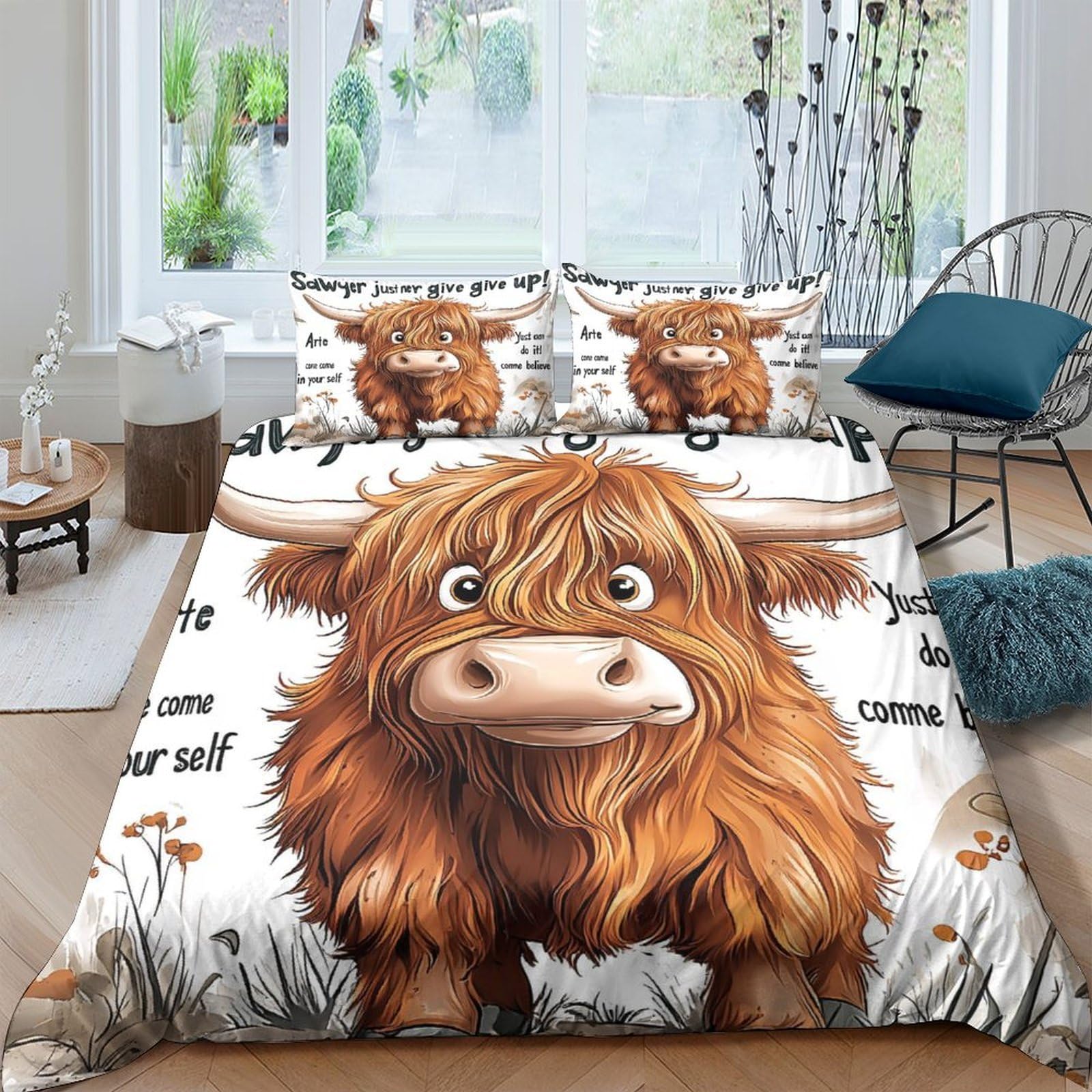 Ctjqhvkz Style-7 3D Printed Highland Cow Fitted Sheet Microfiber Soft Breathable Cartoon Farm Bed Sheet For Bedroom Dorm Decor Single（135X200cm）