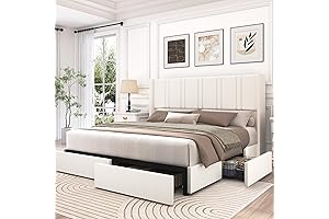 Plush White King Bed Frame with Storage Drawers: Elevating Your Sleep