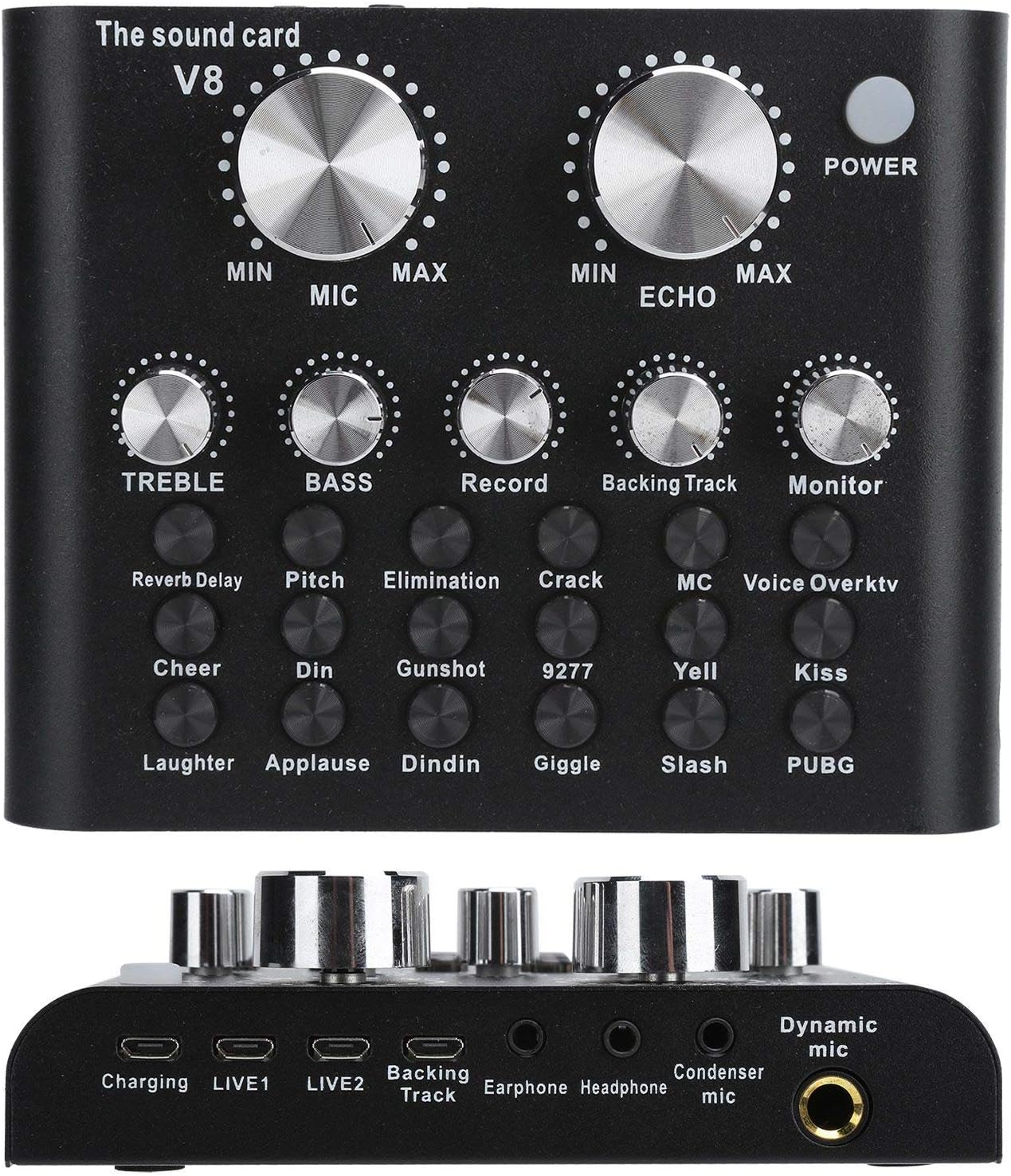 Bund view of the Lazmin112 V8 Sound Mixer Board showing all input and output ports