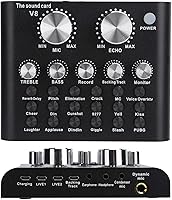 Vista 7 de Mini tablero mezclador de sonido Bluetooth, tarjeta de sonido en vivo, mezclador de audio tipo Bluetooth con 18 efectos de sonido, cambiador de voz