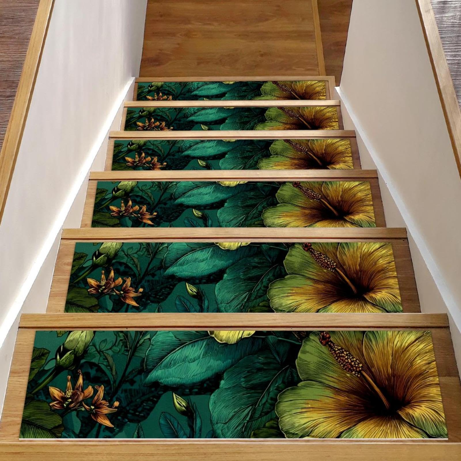 Tapis d'escalier antidérapants vert lot de 15 avec autocollants pour marches d'intérieur 20x76cm