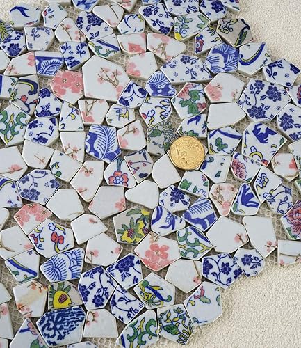 Vista 13 de Lanyani Surtido de azulejos de porcelana de cerámica rotos piezas de porcelana azul y blanca para manualidades de mosaico, cubierta de 11 x 11