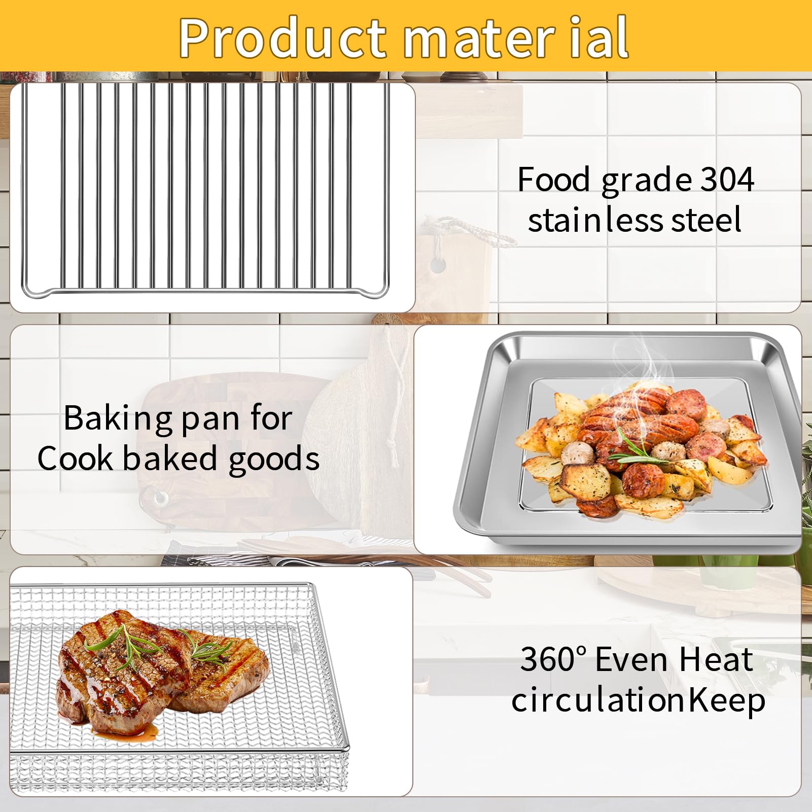 Air Fryer Tray Replacement for Cuisinart TOA-95 Toaster Air Fryer Convection Oven, 11.5 * 10'' Non-stick Mesh Air Fryer Stainless Steel Basket Wire Rack Accessories Parts, Dishwasher Safe