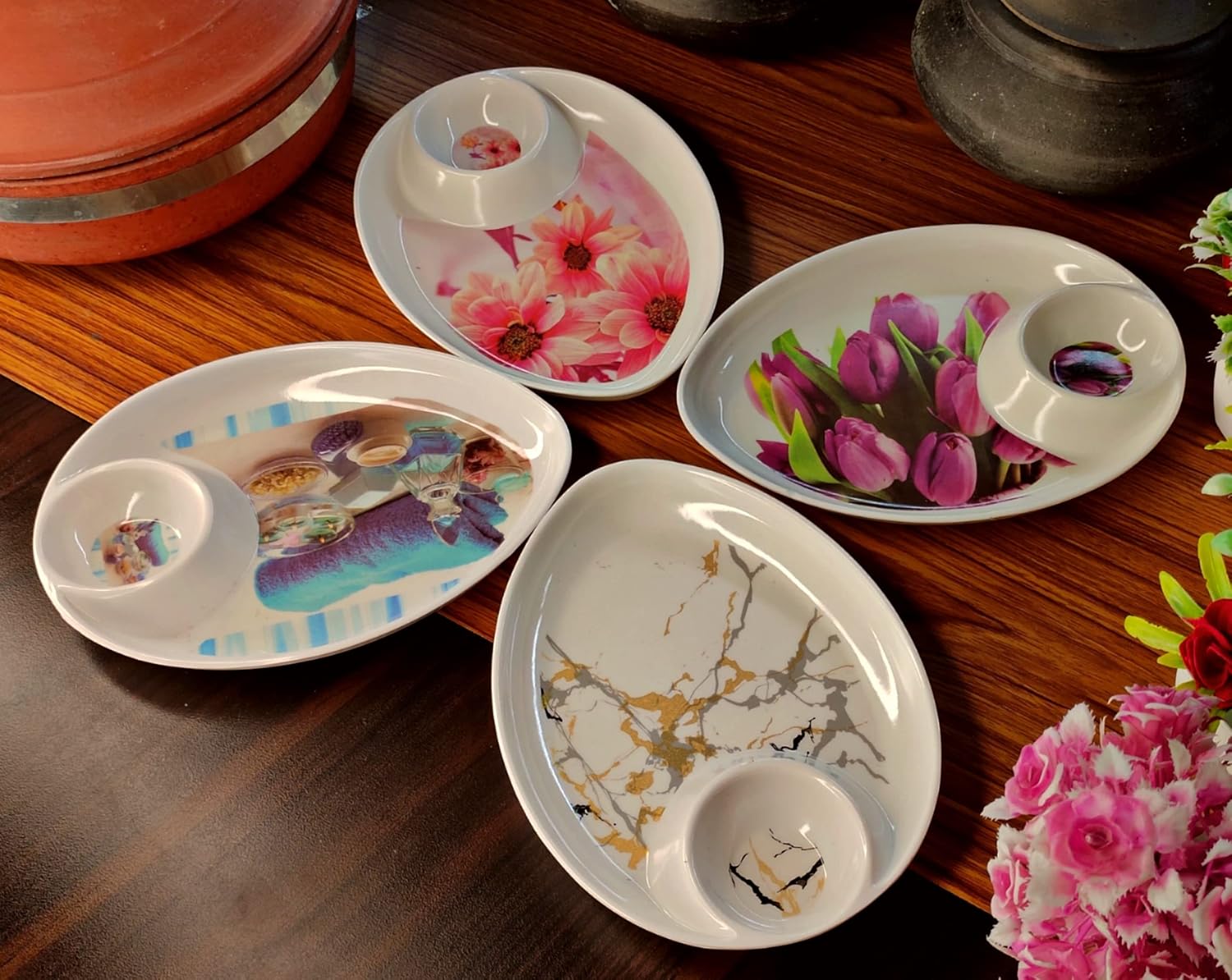 Buy Vemlons Dinner Plate Melamine Chip and Dip Platter with Dip Bowl