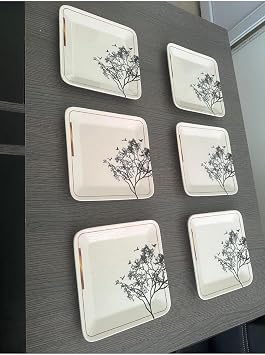 Erbaşlar Lüx Seramik Dilek Ağacı Desen 6 Kişilik Pasta Seti Servis Tabağı krem