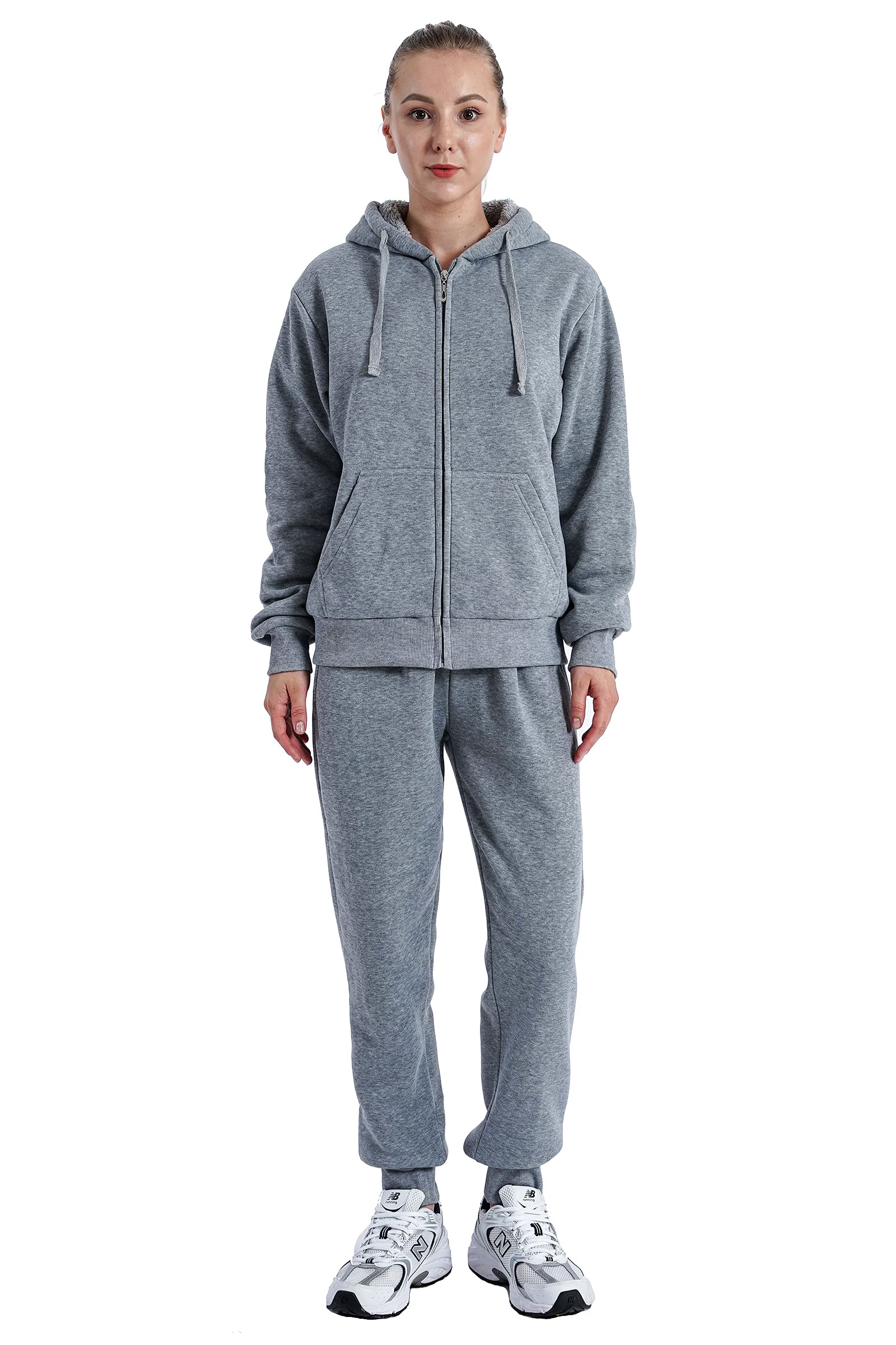 Facitisu Track Suits for Women Set Sherpa lined Casual 2 Piece Outfits Sweatsuit
