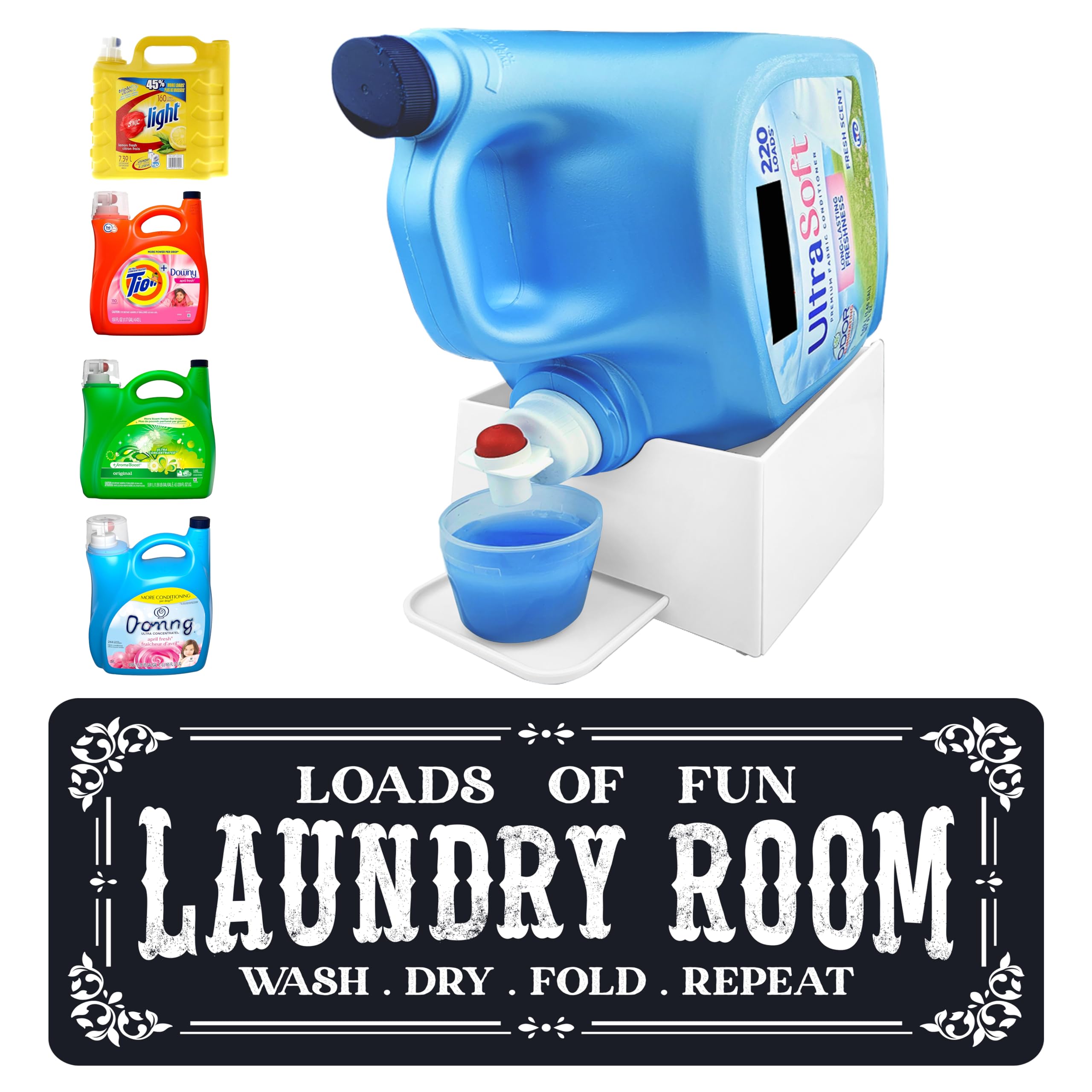 TidyFriend Laundry Detergent Holder with Laundry Room Rug Runner, Detergent Stand for Spill Protection, Non-Slip Runner Mat, and Stylish Room Organizer for Home & Laundry Spaces