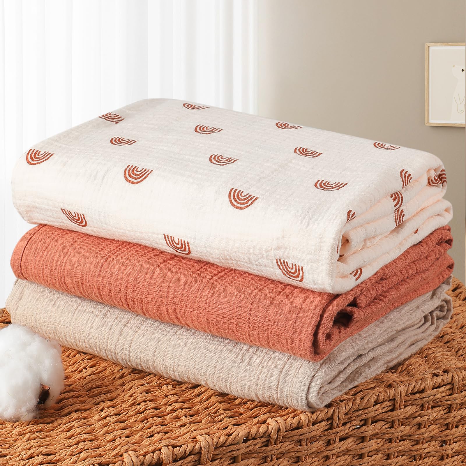 Mussole Neonato 100 x 100 cm 3 Pack Morbido Copertine in Mussola Cotone Unisex Avvolgenti Regalo Bambino Arcobaleno