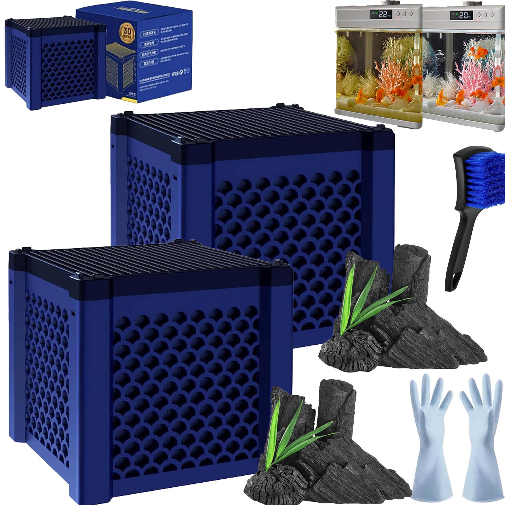 DASHENRAN Pure Cube Water Trough Filter, Filternatur Horse Water Trough Filter, Purecube 2.0 - for Cleaning Your Water Troughs, Super Strong Filtration Activated Carbon Filter Media (2*Blue)