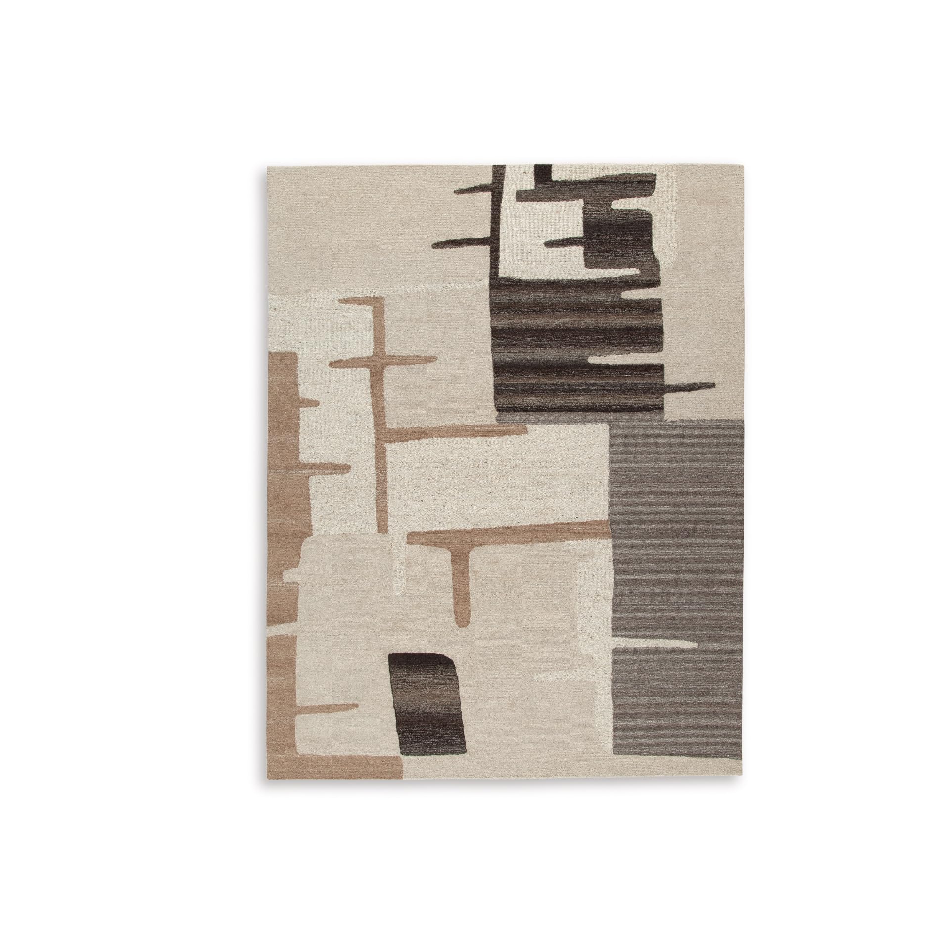 Signature Design by Ashley Kencher Contemporary Indoor Abstract Handmade 8 x 10 Large Rug, Beige & Light Brown