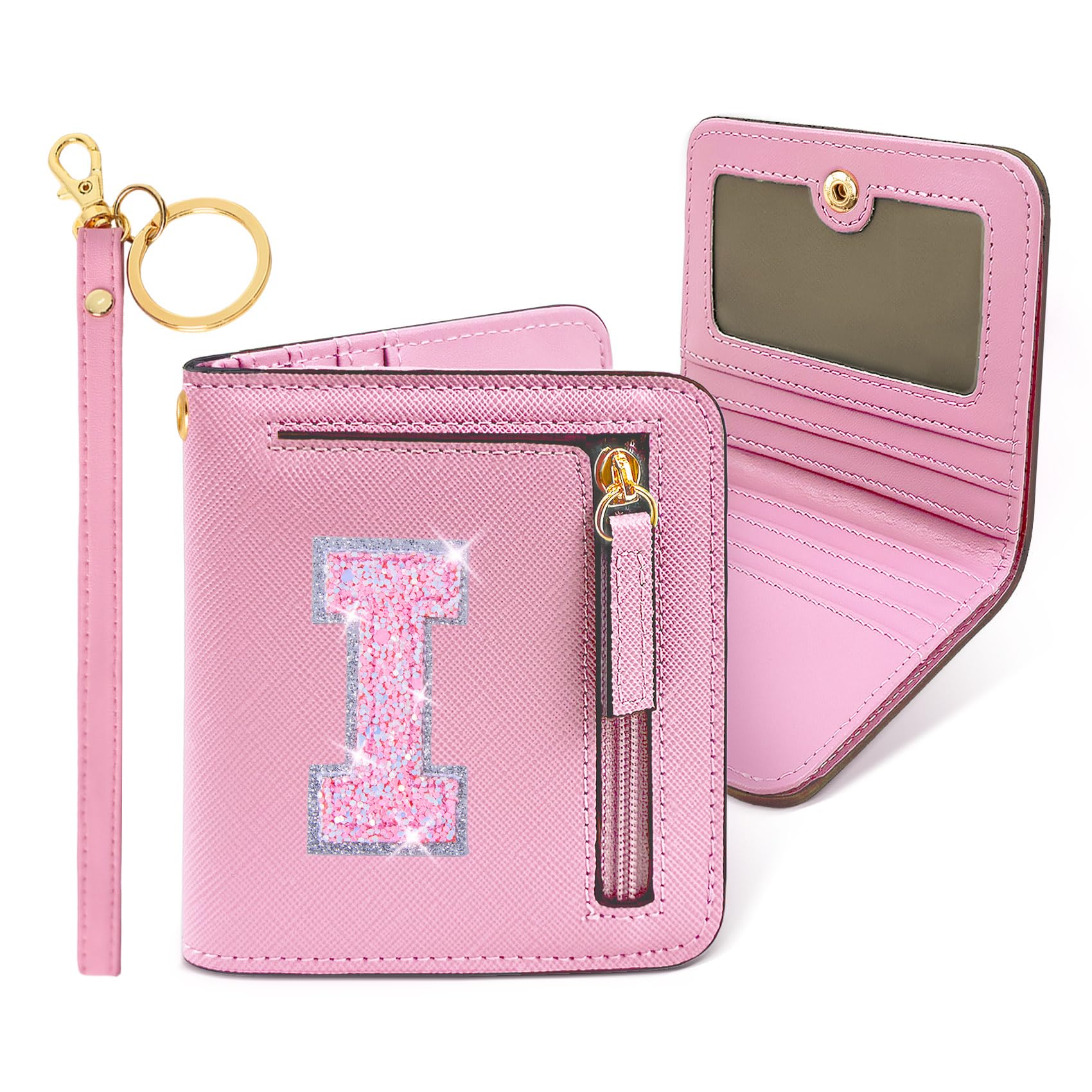 COSHAYSOO Mini Wallet with RFID Blocking Initial Monogrammed for Girls Birthday Valentines Easter Mothers Nurse Day Graduation Thanksgiving Appreciation Halloween Christmas New Year Gifts Letter I