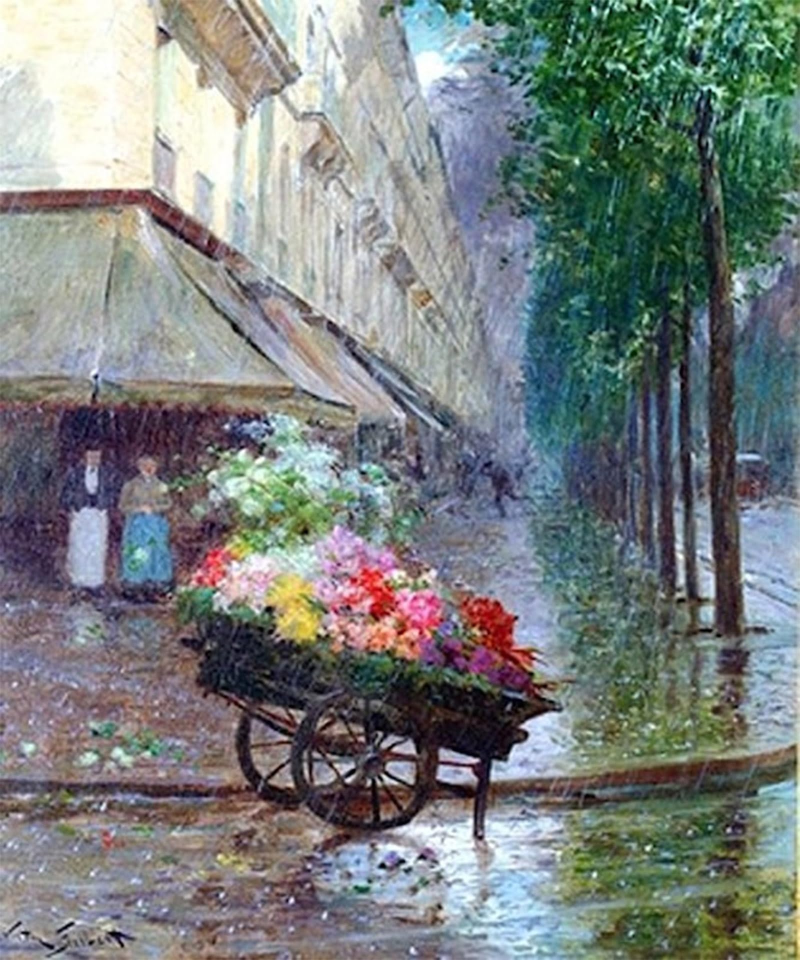 POSTERIIk Vintage Art Print Images Pictures Print Flower Cart By gabriel Gilbert Modern Colour Posters for Office Home Decor 60x90cm