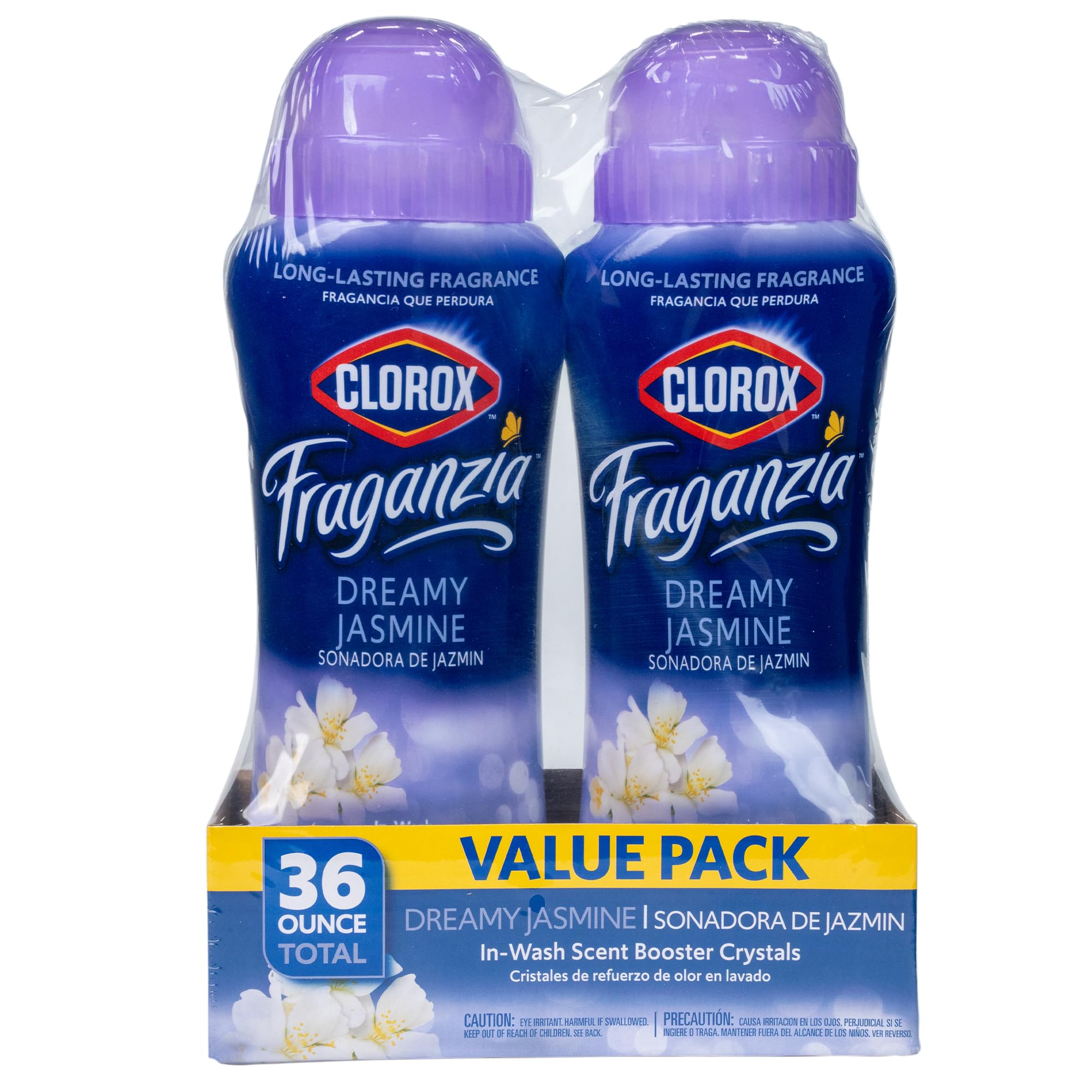 Clorox Fraganzia Laundry Scent Booster Crystals in Dreamy Jasmine Scent - Scented In-Wash Freshener Beads for Fresh, Clean, Great Smelling Clothes and Linens, 18 Oz - 2 Pack