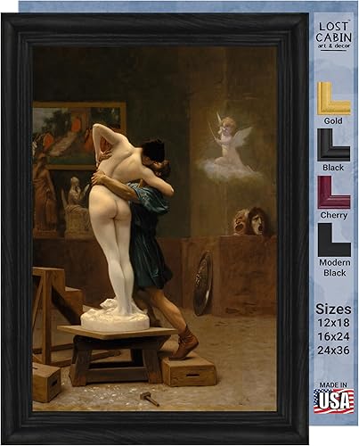 Miniatura 10 de Lost Cabin Harem Women Feeding Pigeons in a Courtyard by Jean Leon Gerome  Impresión en marco plano negro  Reproducción de pinturas de obras de arte