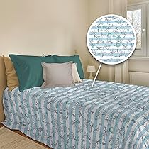 PENSIERI DELICATI Copriletto 220×280 cm, Telo Singolo 100% Cotone Pique, Ideale Come Telo Arredo, Coperta Salva Letto 1 Piazza e Mezza, Fantasia Marina Riga Verde, 100% Made in Italy