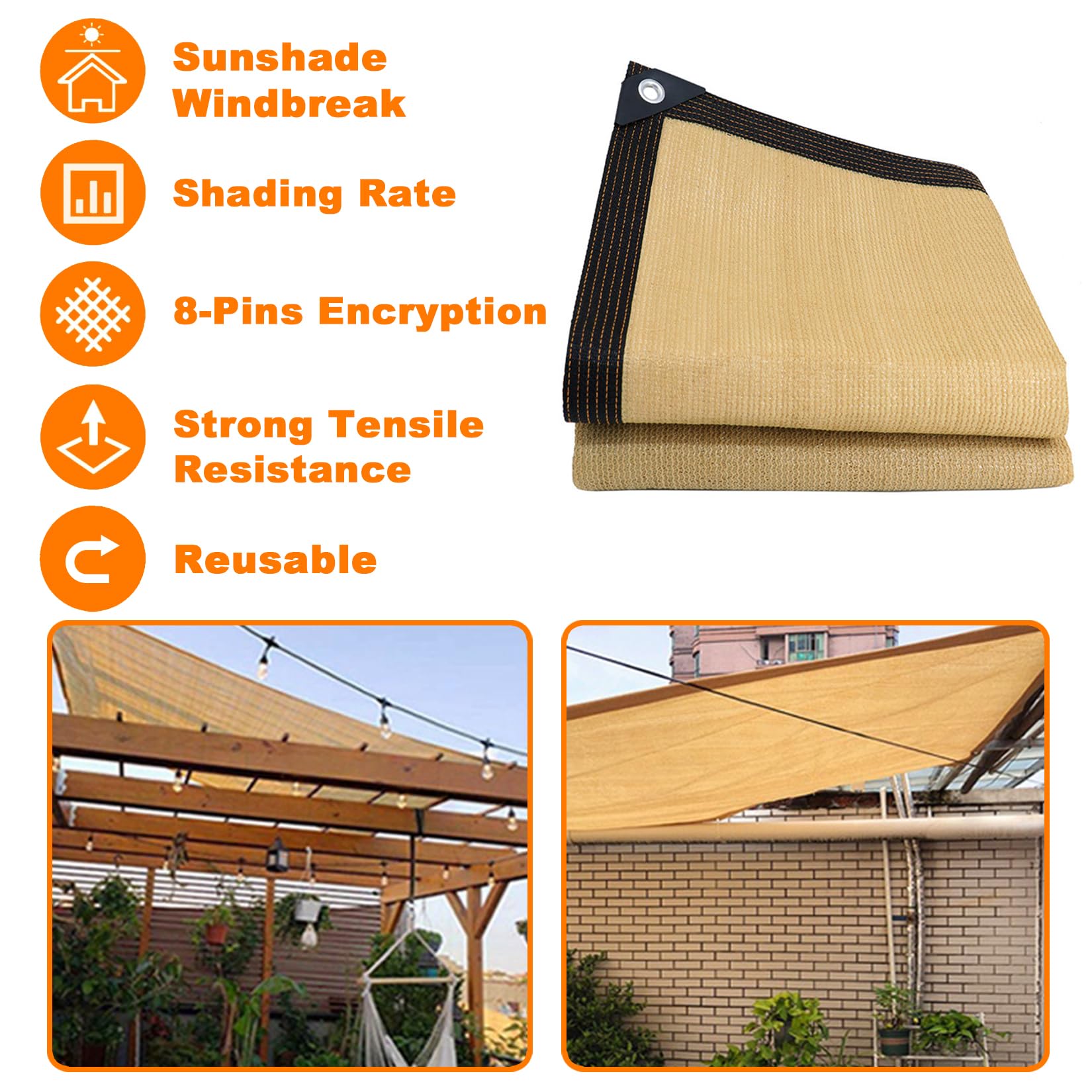 Tenda parasole resistente ai raggi UV, 6 m x 10 m, per giardino, patio, pergola, serra, cortile, pollaio, include occhielli e corda per una facile installazione