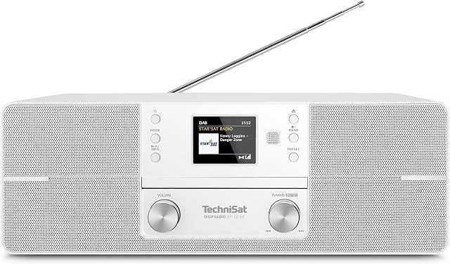 TechniSat DIGITRADIO 371 CD BT - Stereofoniczne radio cyfrowe (DAB+, FM, odtwarzacz CD, Bluetooth, kolorowy wyświetlacz, USB, AUX, gniazdo słuchawkowe, budzik, 10 W, pilot zdalnego sterowania) biały