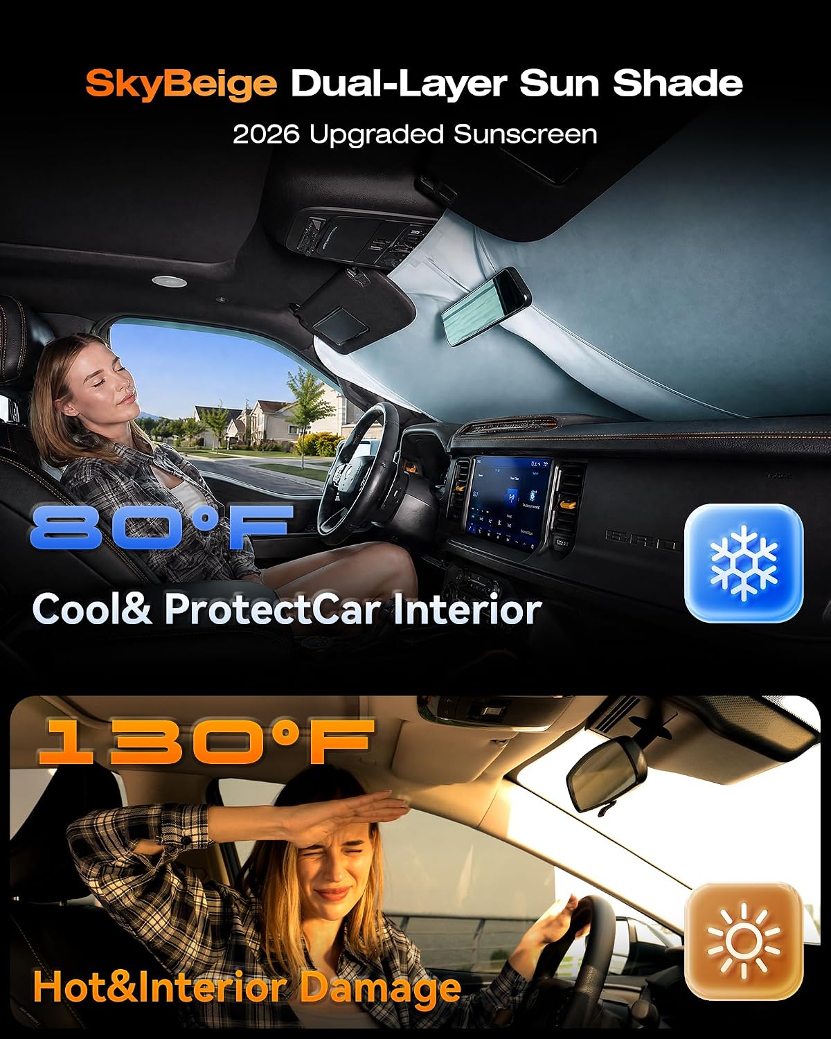 Windshield Sun Shade 99% UV Protection for Cars SUVs Trucks Vans 60"x 21" image 3