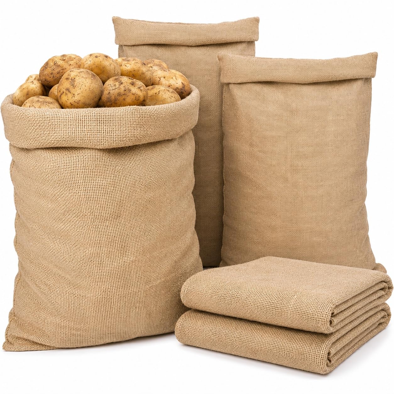 5 Pack Large Hessian Sacks 100 x 60cm, Reusable Natural Jute Potato Storage Bags, Breathable Burlap Bags for Vegetables, Coffee Beans, Garden Harvest, Allotment and Pantry Storage