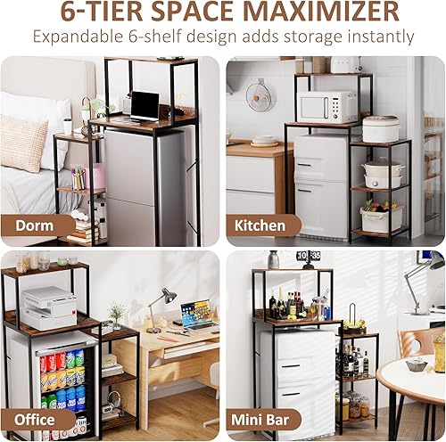 Miniatura 6 de Mini soporte para refrigerador y microondas sobre el estante de almacenamiento del refrigerador con toma de corriente, estante ajustable de 5