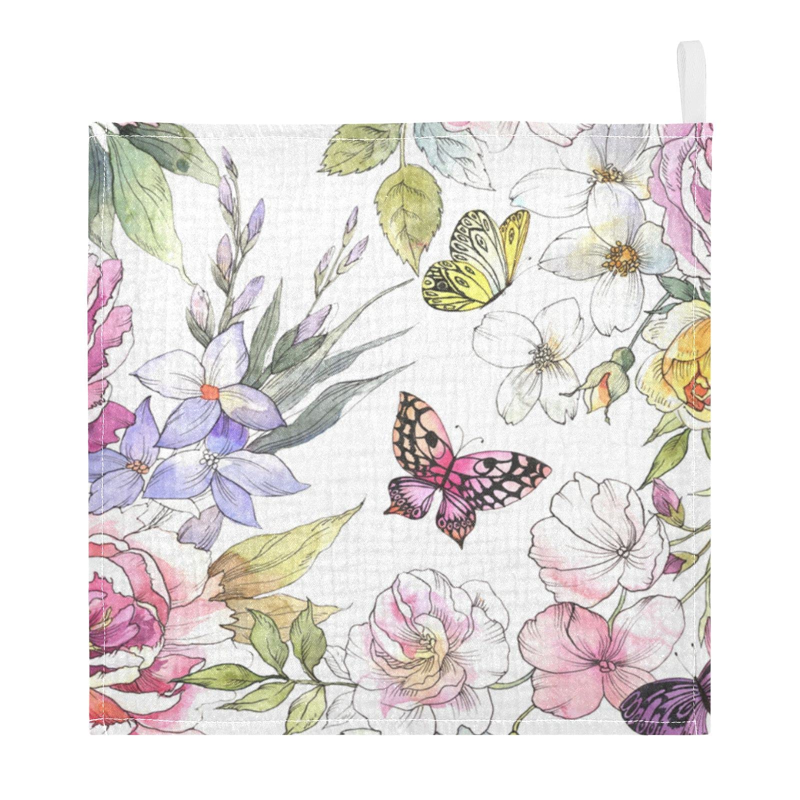 Bolaz Baby Gauze Towels for Kids Soft Handkerchief Newborn 100% Cotton Pink Rose Flower Butterfly Green Leaves Absorbent 12x12 Inch 3 Pack