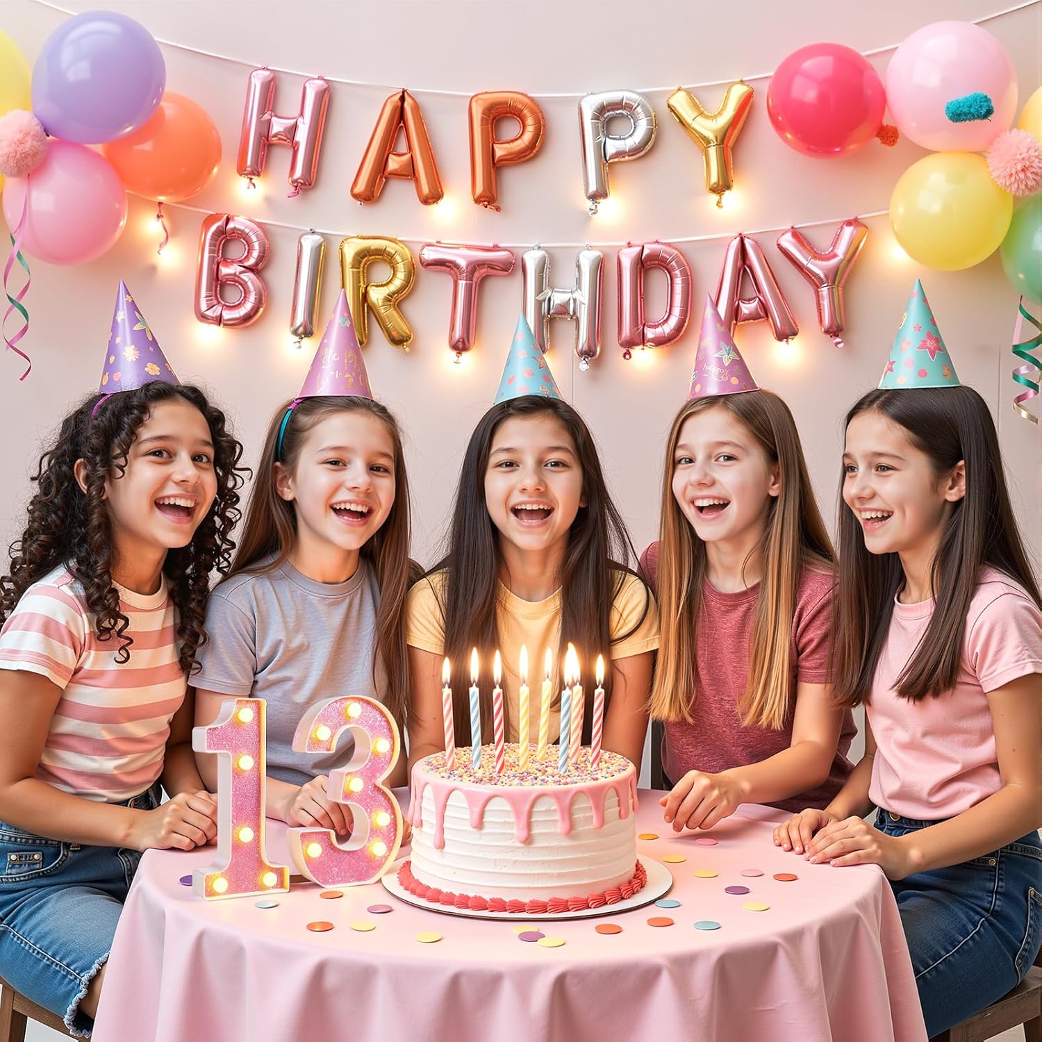 13th Birthday Decorations LED Light Up Numbers, Pink Marquee Lights Number 13 Sign for Girls Birthday Party Anniversary Home Decor