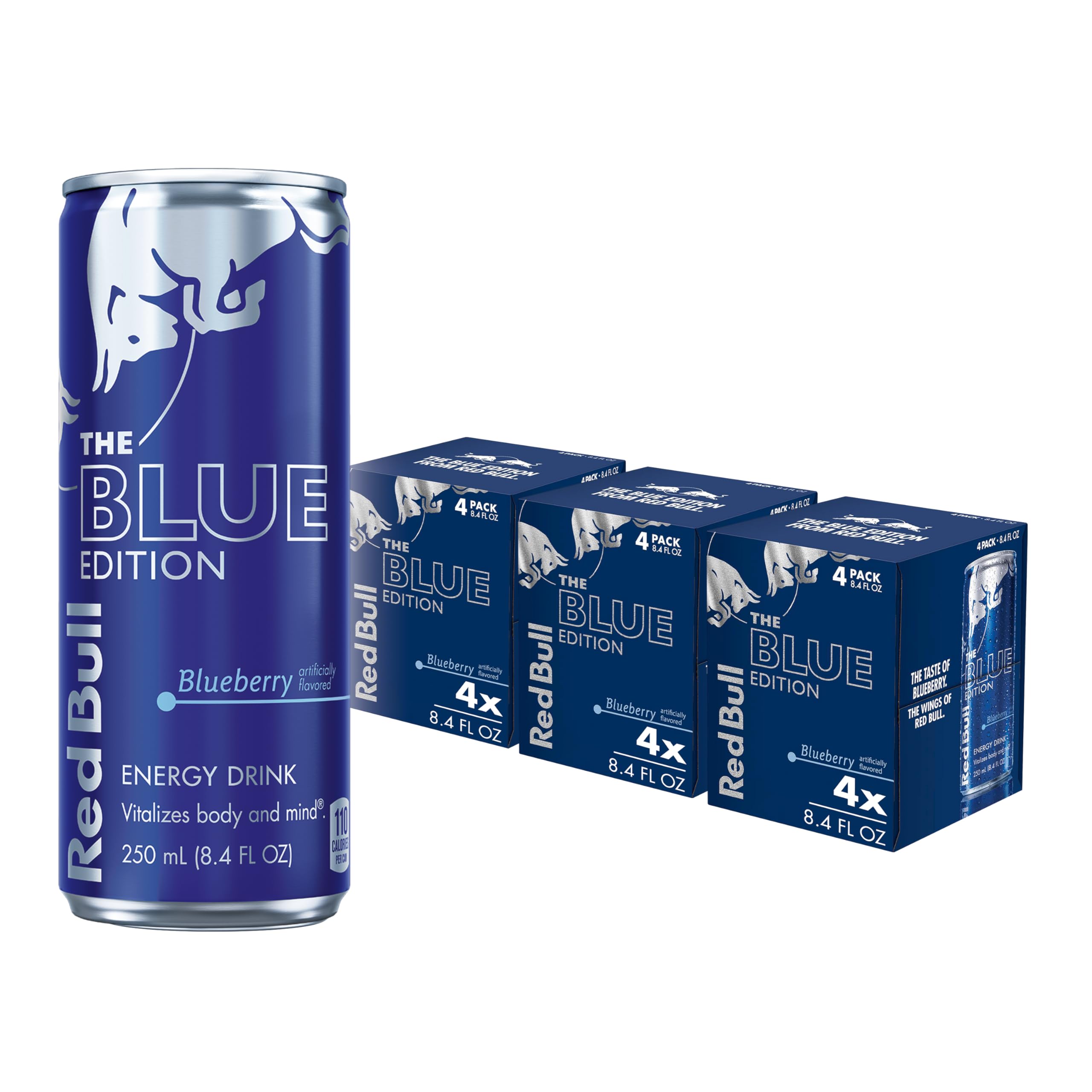 Red Bull Blue Edition Energy Drink, Blueberry, with 80mg Caffeine plus Taurine & B Vitamins, 8.4 Fl Oz, Pack of 12 Cans