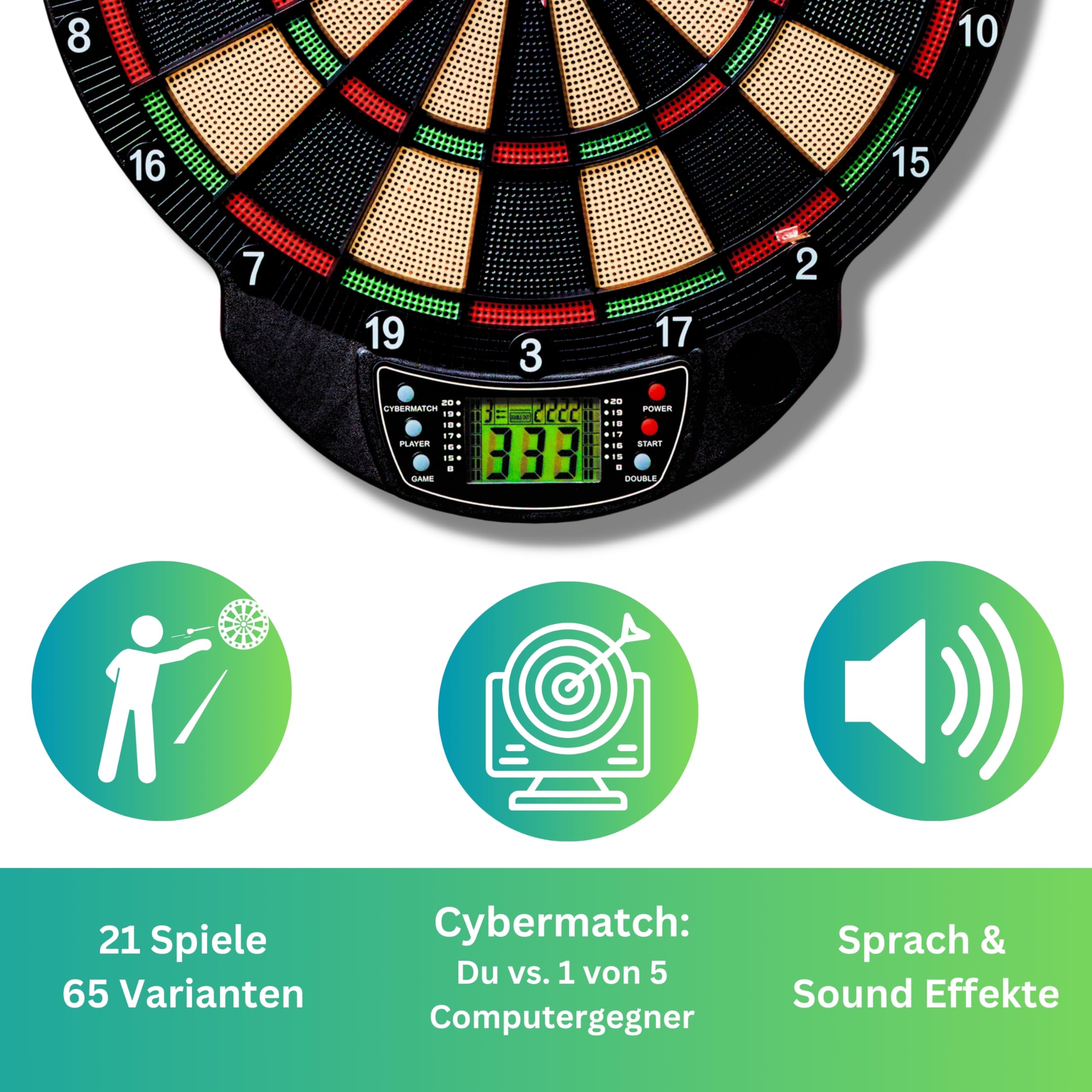 Best Sporting Elektronische Dartscheibe Nation, Windsor oder Bristol – 21 Spiele mit 65 Varianten, kabellos – Inkl. 6 Pfeile & 8 Ersatzspitzen – Für bis zu 8 Spieler