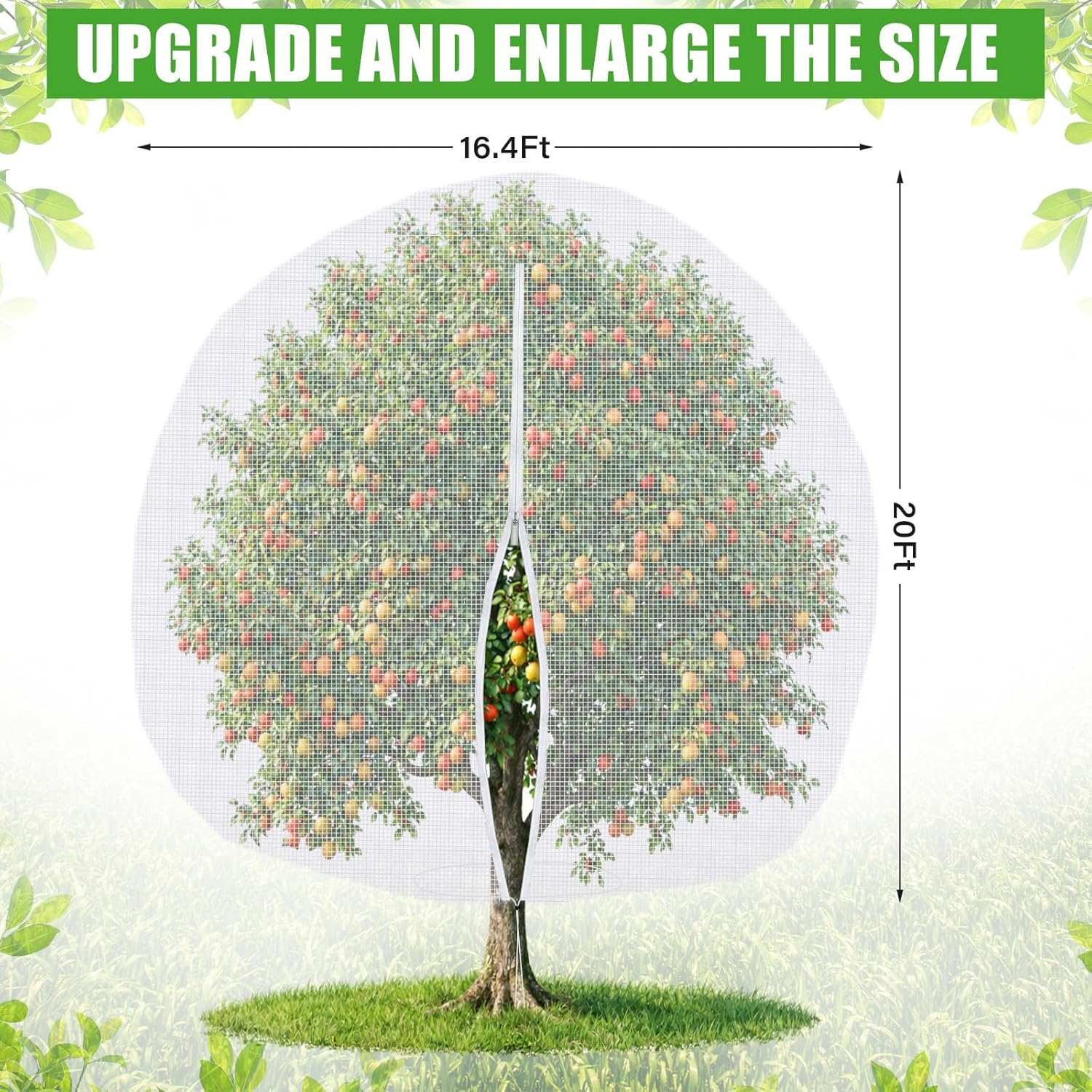 1 Pcs 20 x 16.4 ft Large Fruit Tree Netting Bags Garden Plant Protector with Zipper and Drawstring Blueberry Bushes Netting Covers Plant Protection Mesh Net Bags from Insect Bug Cicada