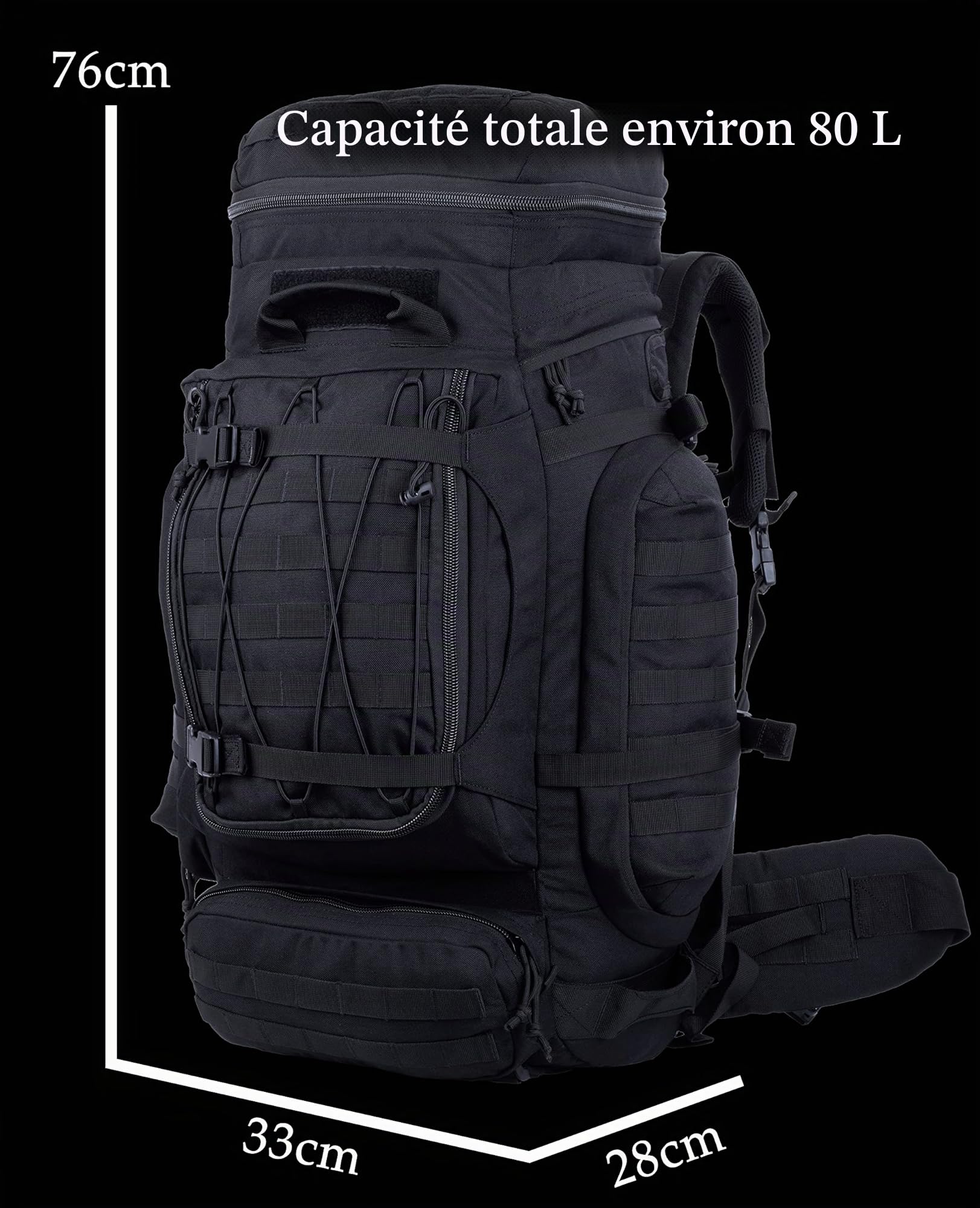 Grand Sac à Dos Tactique Militaire avec Cadre Interne d'hydratation et Molle Compatible pour Le Camping, la Chasse, la randonnée et L'Aventure Sauvage 80 l