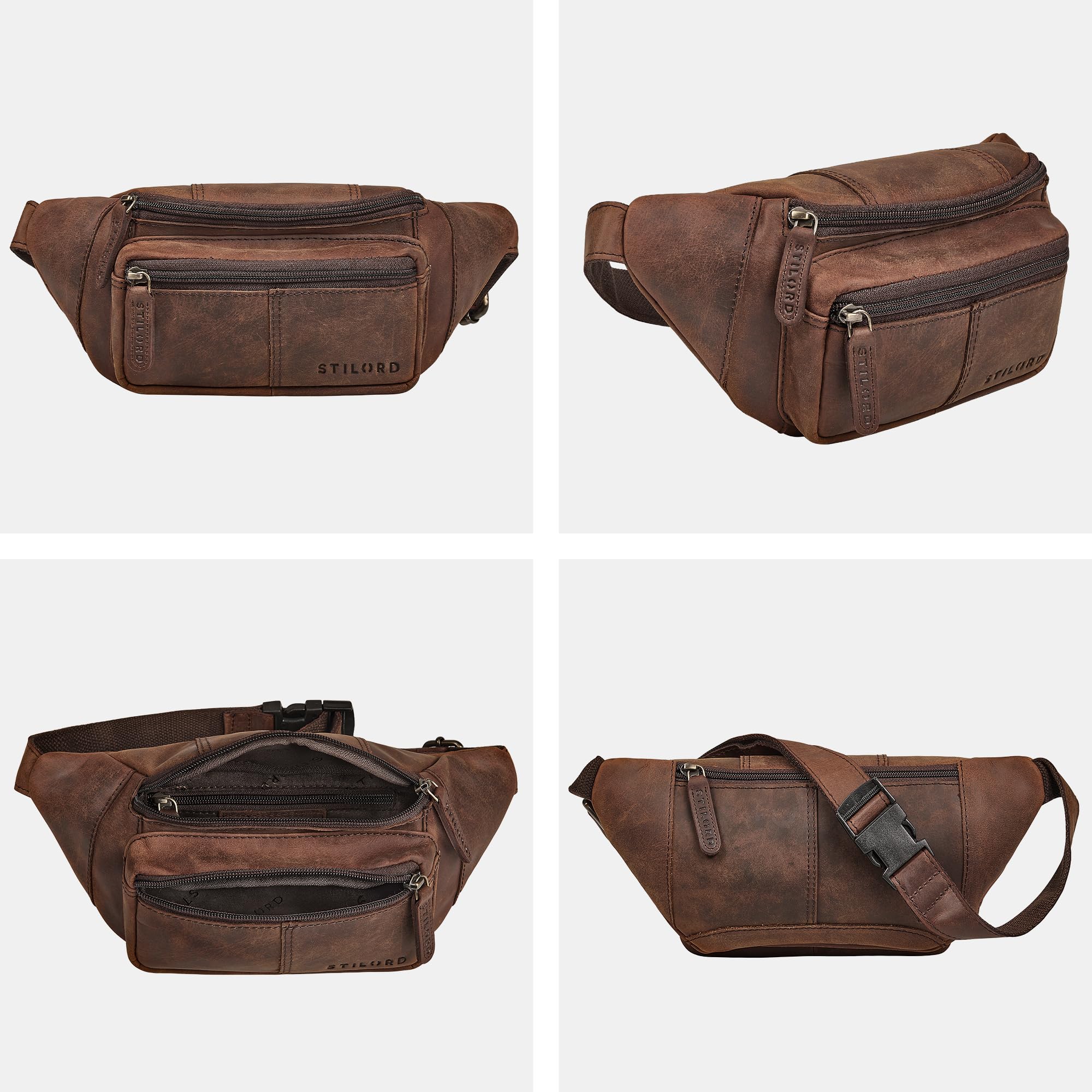 STILORD 'Devon' Marsupio in Pelle Marrone Uomo Vintage - Borsello da Cintura Pelle Vera con Molte Tasche - Zaino da Petto Antifurto - Marsupi per Viaggi e Festival