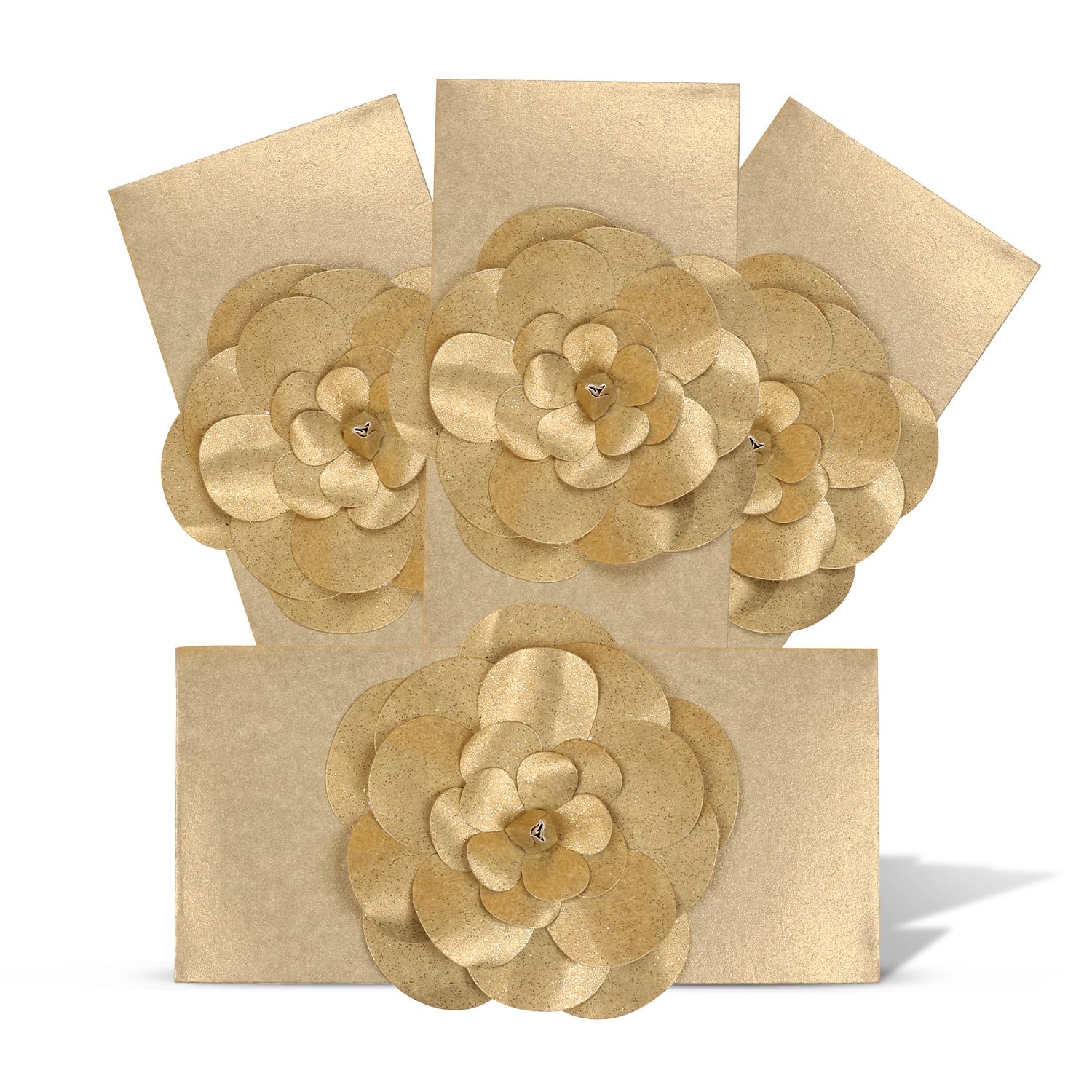 Kidsy Winsy Pack of 4 (3.5 x 7.5 Inches) Gold Flower 3 Fold Shagun Envelopes for Gifting Money | Wedding, Birthday, Sagan Cash Gift Envelopes | Designer Money Envelope for Cash Gifts