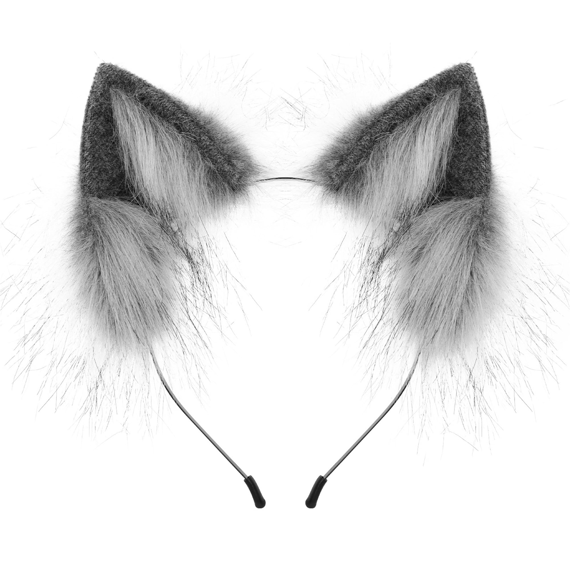 SANSIWU Halloween Fashion Faux Fur Cat Ears Hair Clip Party Costume Ornament Furry Wolf Fox Tail Bell Leather Neck Chocker Cosplay Toy Set (C-Dark Grey Single Headband, One Size)