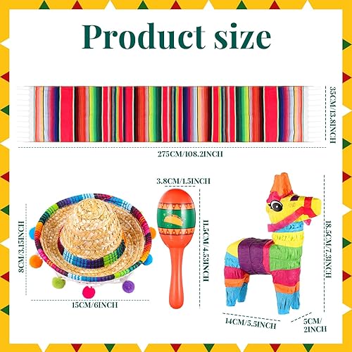 Miniatura 10 de Libima 26 piezas de decoración mexicana para fiestas, incluye 6 piñatas de burro, 12 maracas grandes para fiestas, 2 caminos de mesa de serape