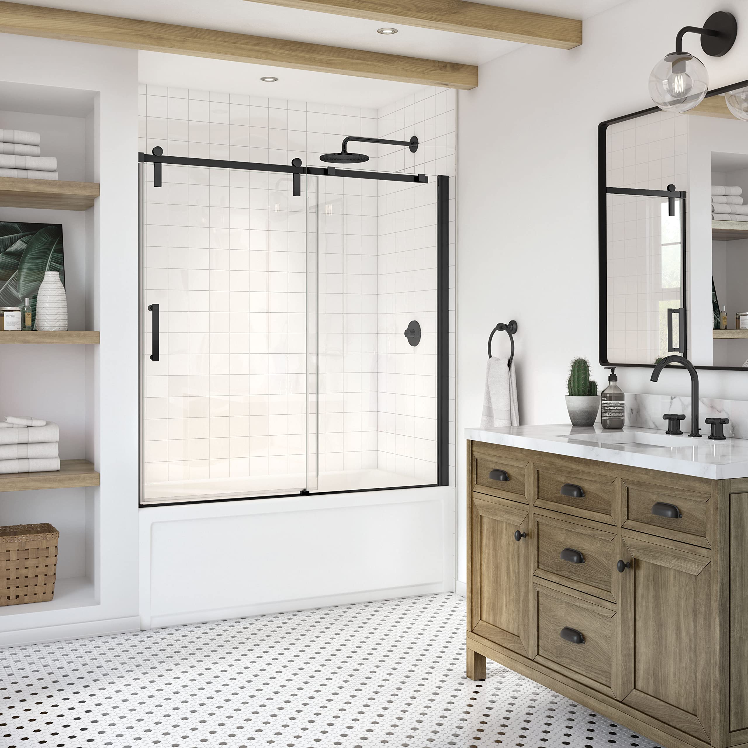 Maax Outback Semi-Frameless Sliding Bathtub Door in Matte Black with Clear Glass