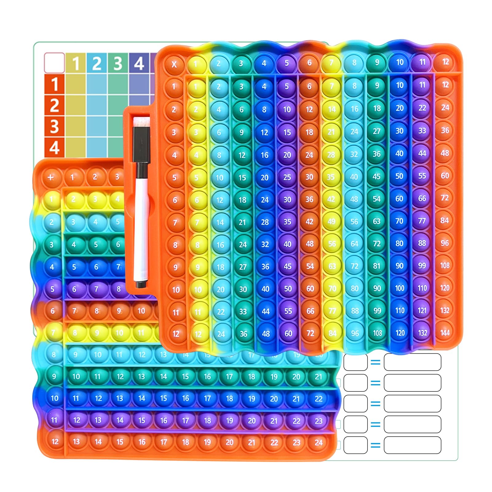 Times Table Poppet 12x12 Math Fidget Toy Double Side Multiplication Popper Addition Poppet Fidget Toy Relieve Stress and Anxiety 12x12&12+12 (Wave Shaped Design 1-144)