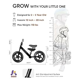 KRIDDO Toddler Balance Bike 2 Year Old, Age 24 Months to 5 Years Old, 12 Inch Push Bicycle with Customize Plate (3 Sets of Stickers Included), Steady Balancing, Gift Bike for 2-3 Boys Girls, Night